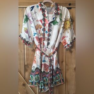 Whimsical Sun & Butterfly Printed Button-Front romper
